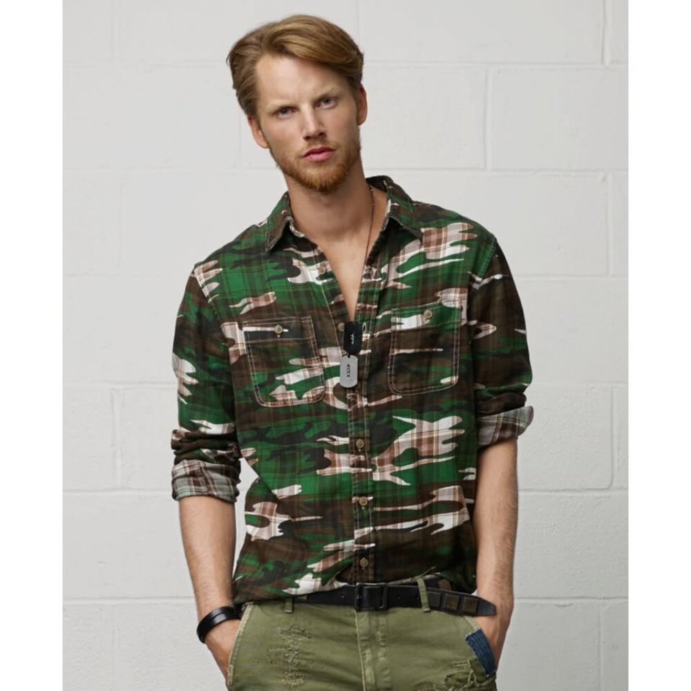 POLO Ralph Lauren Denim & Supply Plaid Camo Long Shirt Purple YSL Gucci Boss AX